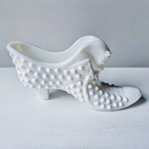 Vintage Old Virginia Glass White Milk glass Hobnail Victorian Healed Cat Shoe